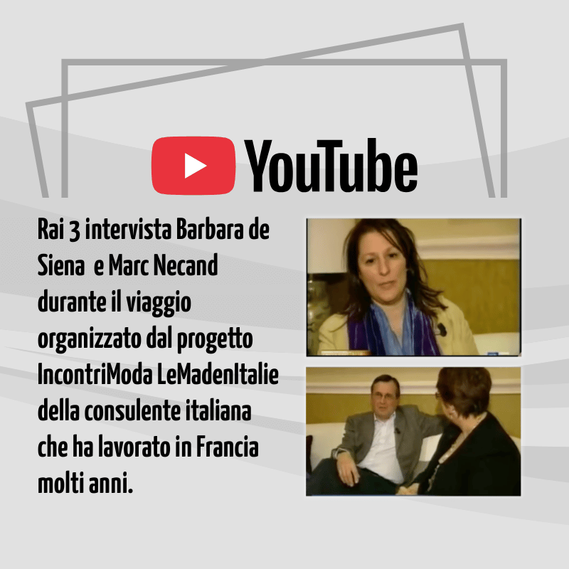 UP2gether Barbara de Siena quadrotto intervista RAI3 Centergross Barbara de Siena intervistata da RAI3 per la missione dei buyer della moda francesi al Centergross di Bologna