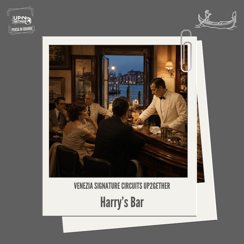 venezia-harrys-bar-ospitalita-mito-signature-circuit-up2gether Un bartender serve ospiti internazionali nell’atmosfera intima di Harry’s Bar a Venezia su UP2gether di Barbara de Siena