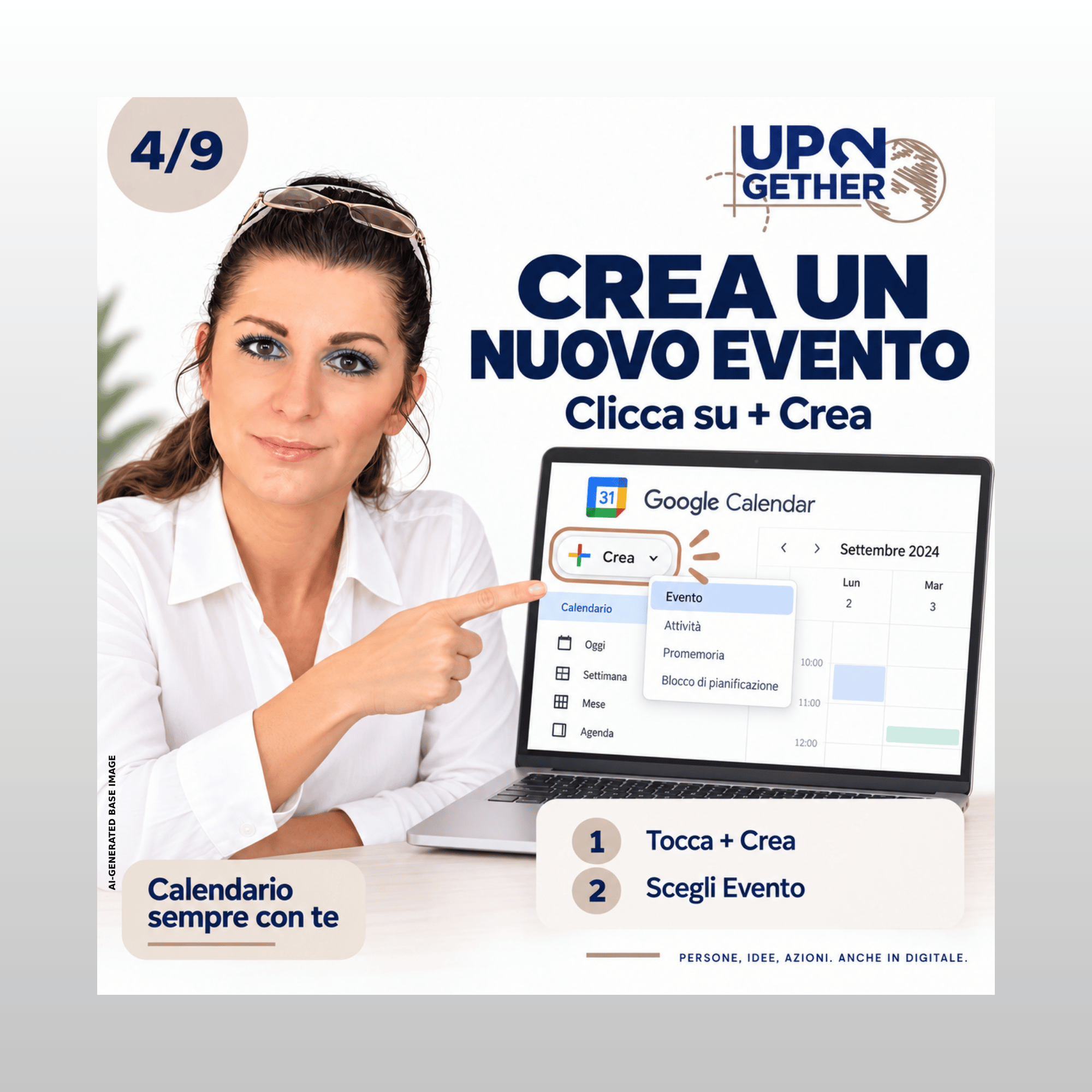 Google Calendar 4 UP2gether Digital Essential Barbara de Siena Come creare un nuovo evento su Google Calendar cliccando Crea