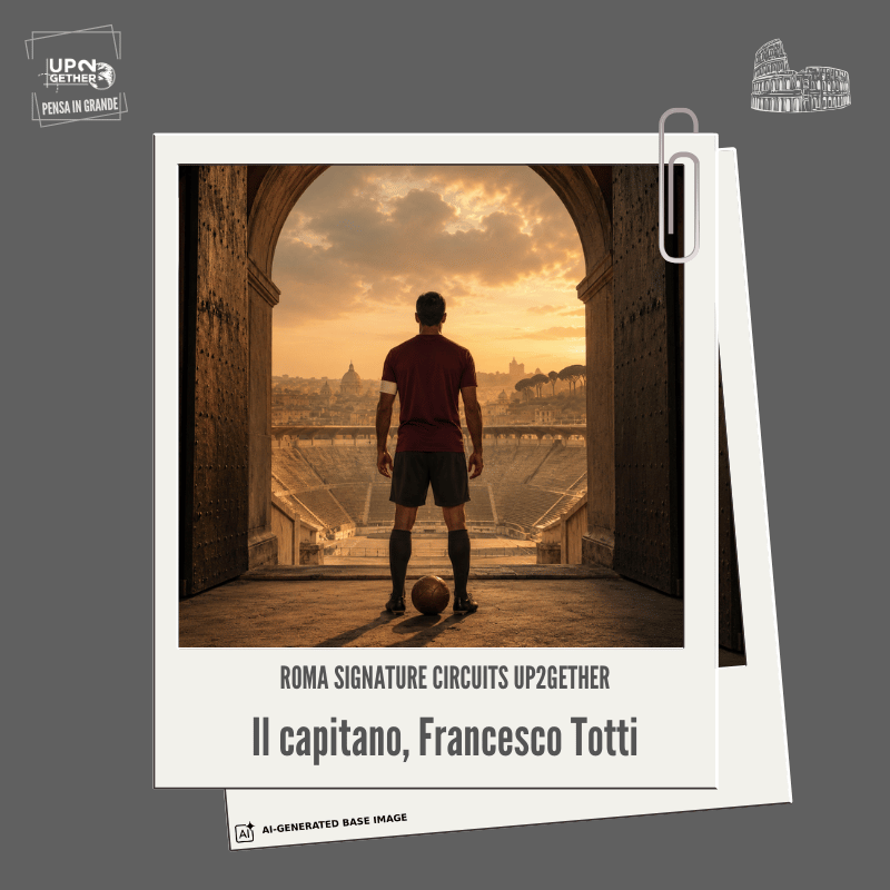 Francesco Totti racconta la Roma in cui l’appartenenza diventa identità, responsabilità e forza collettiva. Creazione visiva assistita dall’intelligenza artificiale, sviluppata a partire da un concept, una ricerca narrativa e una direzione creativa di Barbara de Siena per Signature Circuit UP2gether – Roma.