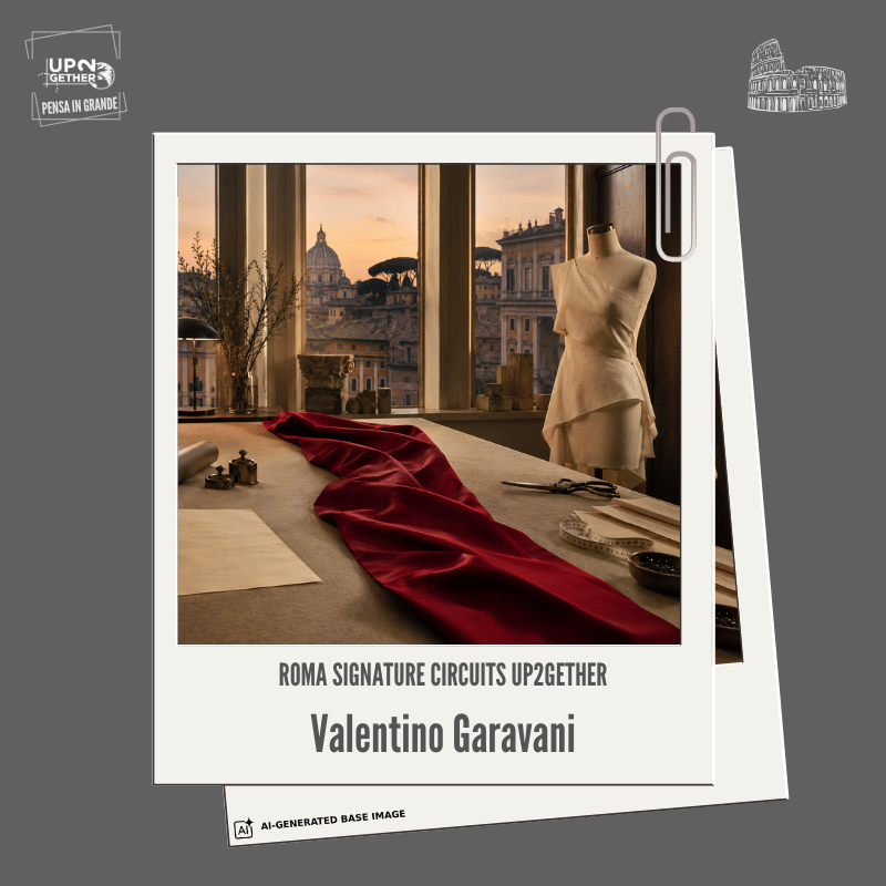 Valentino Garavani racconta la Roma che trasforma disciplina, proporzione ed eleganza in presenza. Creazione visiva assistita dall’intelligenza artificiale, sviluppata a partire da un concept, una ricerca narrativa e una direzione creativa di Barbara de Siena per Signature Circuit UP2gether – Roma.